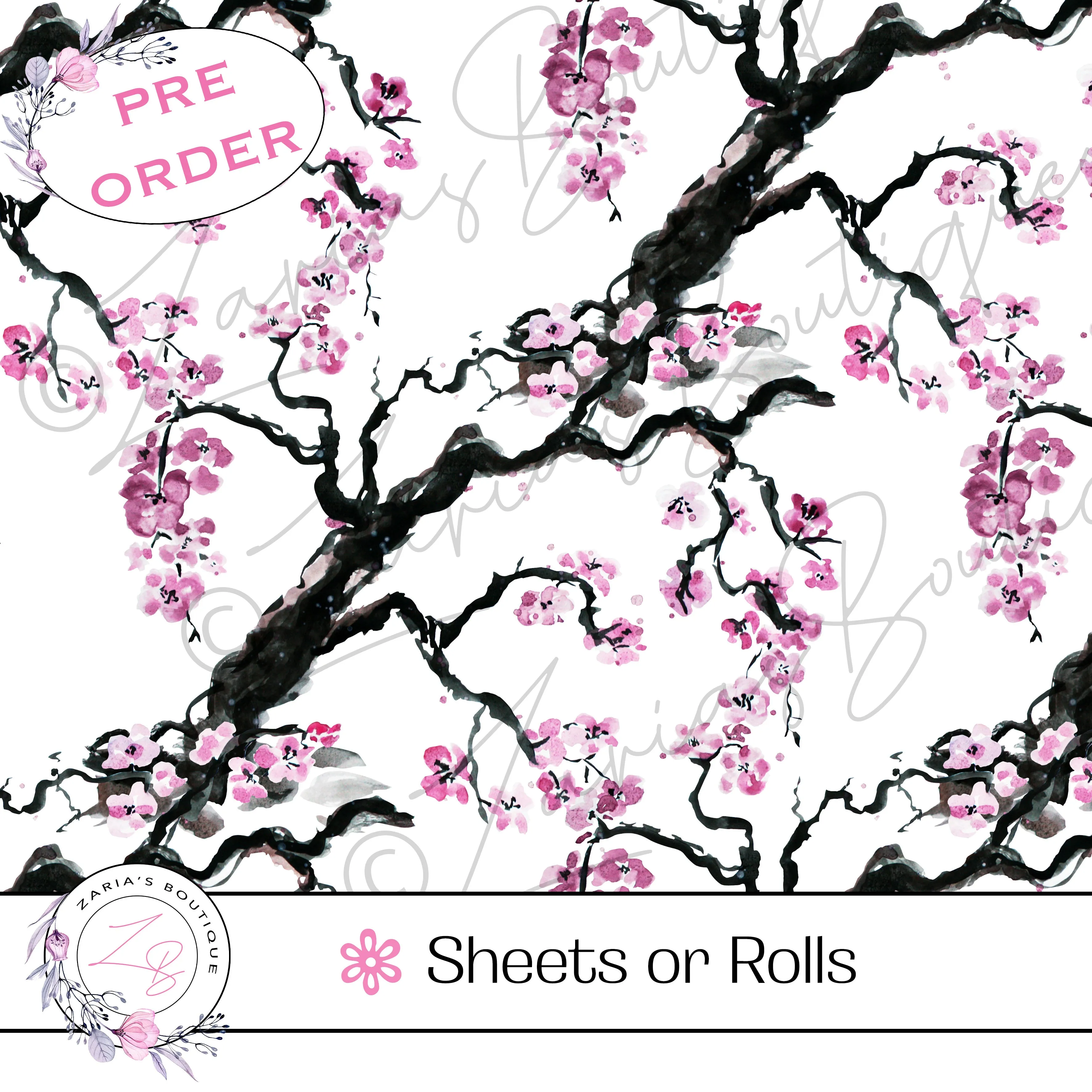 ⋅ Cherry Blossoms ⋅ Custom Luxe Vegan Faux Leather ⋅ Sheets or Rolls! ⋅