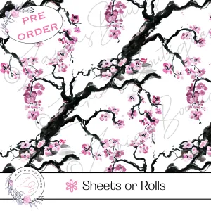 ⋅ Cherry Blossoms ⋅ Custom Luxe Vegan Faux Leather ⋅ Sheets or Rolls! ⋅
