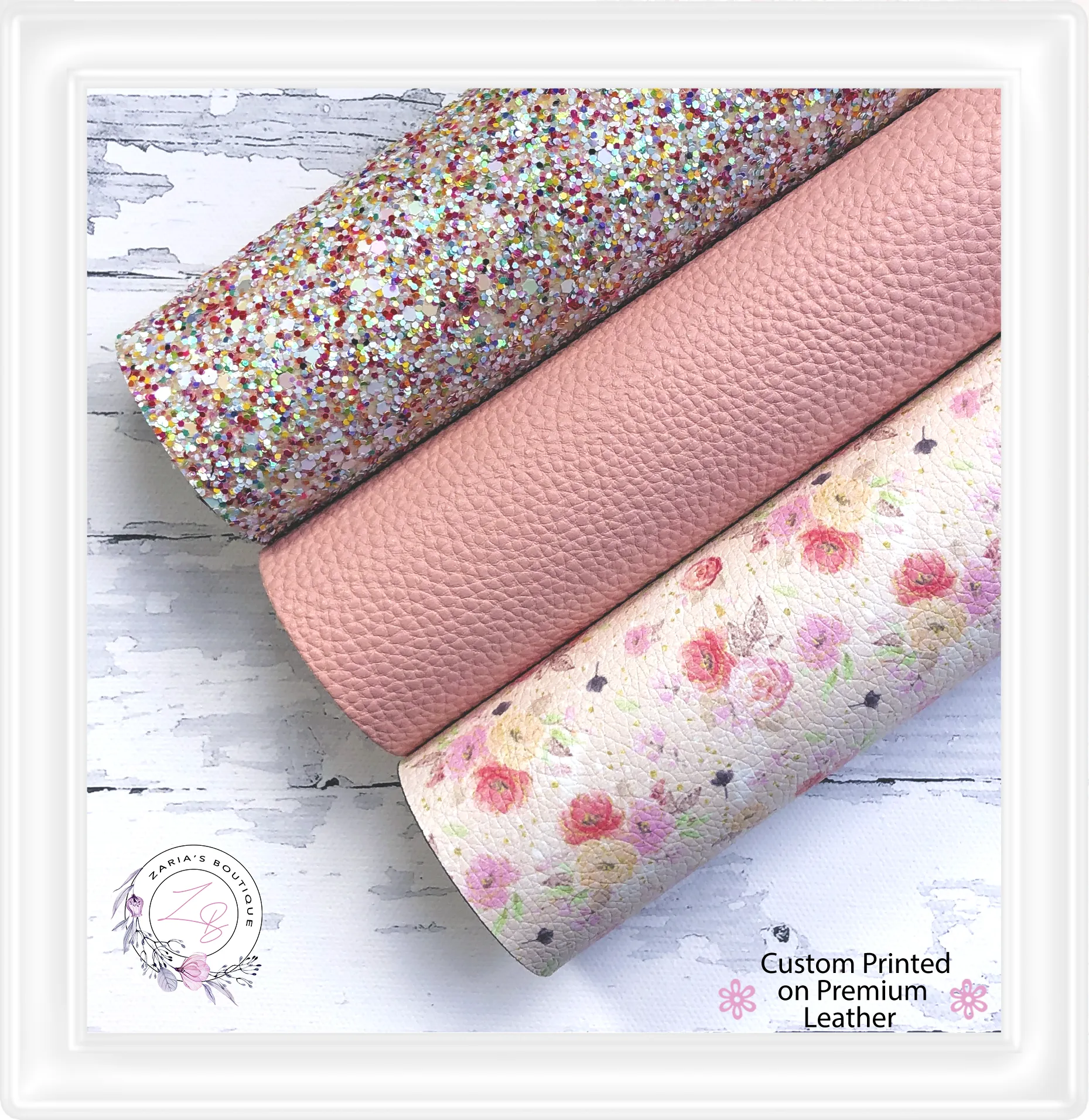 ⋅ Peaches & Cream ⋅ Premium Floral Vegan Faux Leather & Glitter Bundle