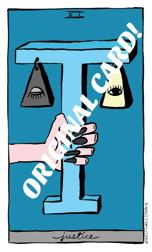 11. JUSTICE : HOLLY SIMPLE TAROT ORIGINAL INK DRAWING