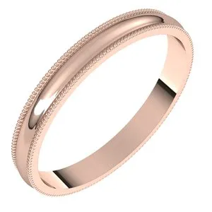 14K Rose 2.5 mm Milgrain Half Round Light Band Size 5.5
