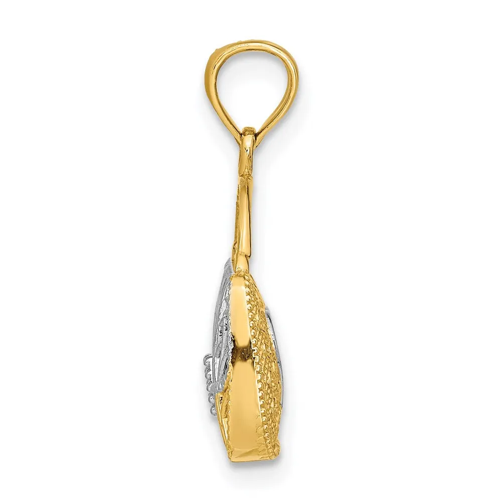 14K w/Rhodium 3D Handbag w/Hearts Pendant