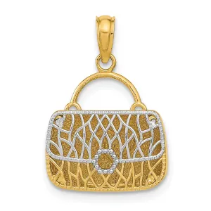 14K w/Rhodium 3D Handbag w/Hearts Pendant