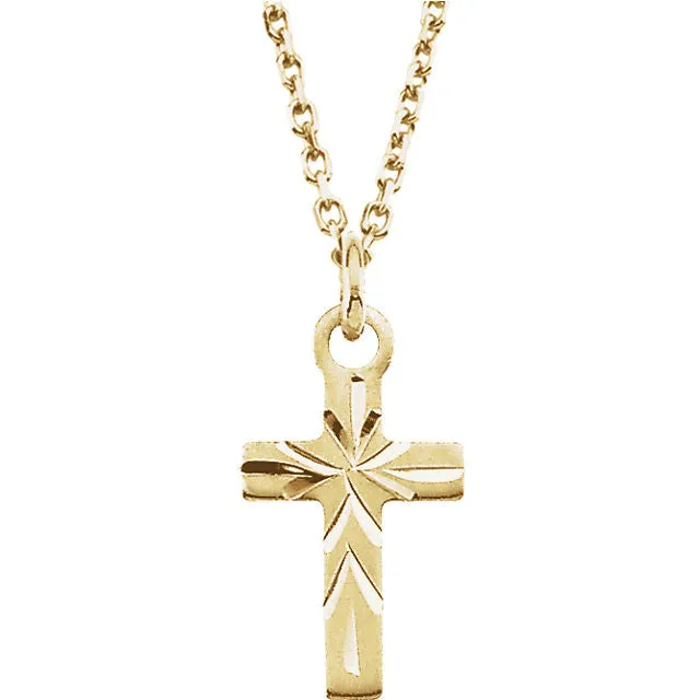 14k Yellow Gold 9.5x6.5mm Youth Cross Necklace
