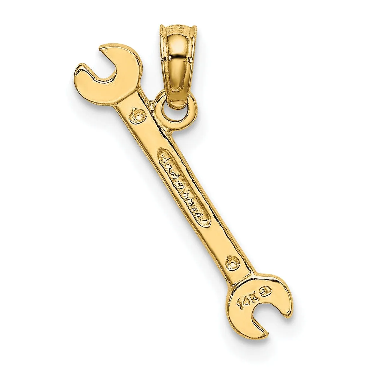 14K Yellow Gold Polished Finish 3-Dimensional Double Open-Ended Wrench Charm Pendant