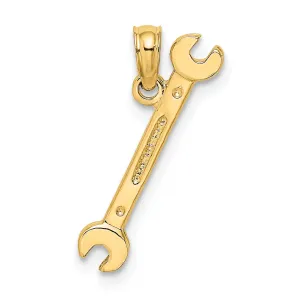 14K Yellow Gold Polished Finish 3-Dimensional Double Open-Ended Wrench Charm Pendant
