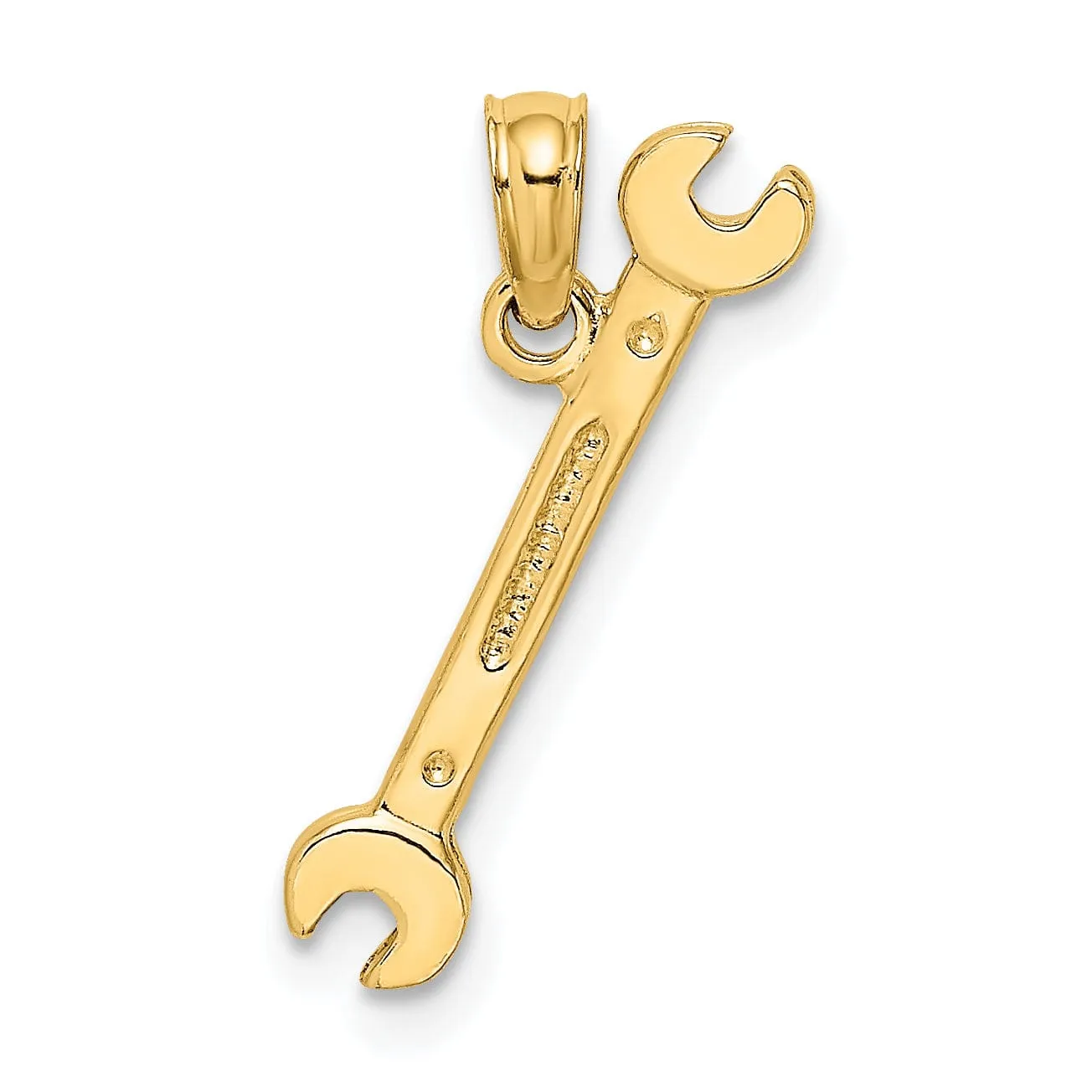 14K Yellow Gold Polished Finish 3-Dimensional Double Open-Ended Wrench Charm Pendant