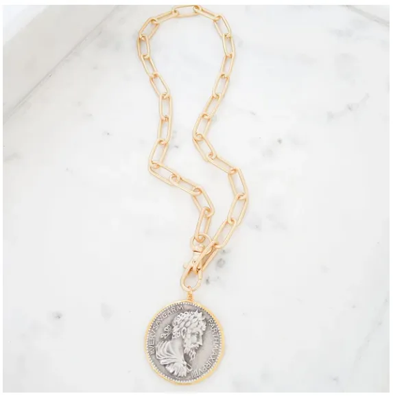 18" XL Paperclip w/ Vintage Coin - Gold