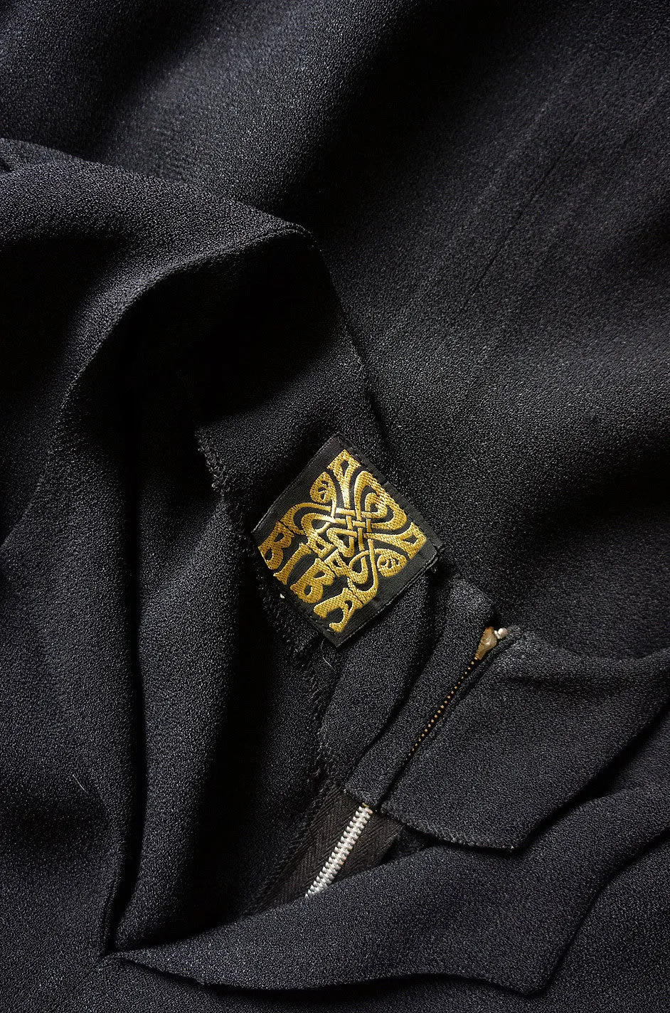 1960s Moss Crepe Black Biba Mini Dress