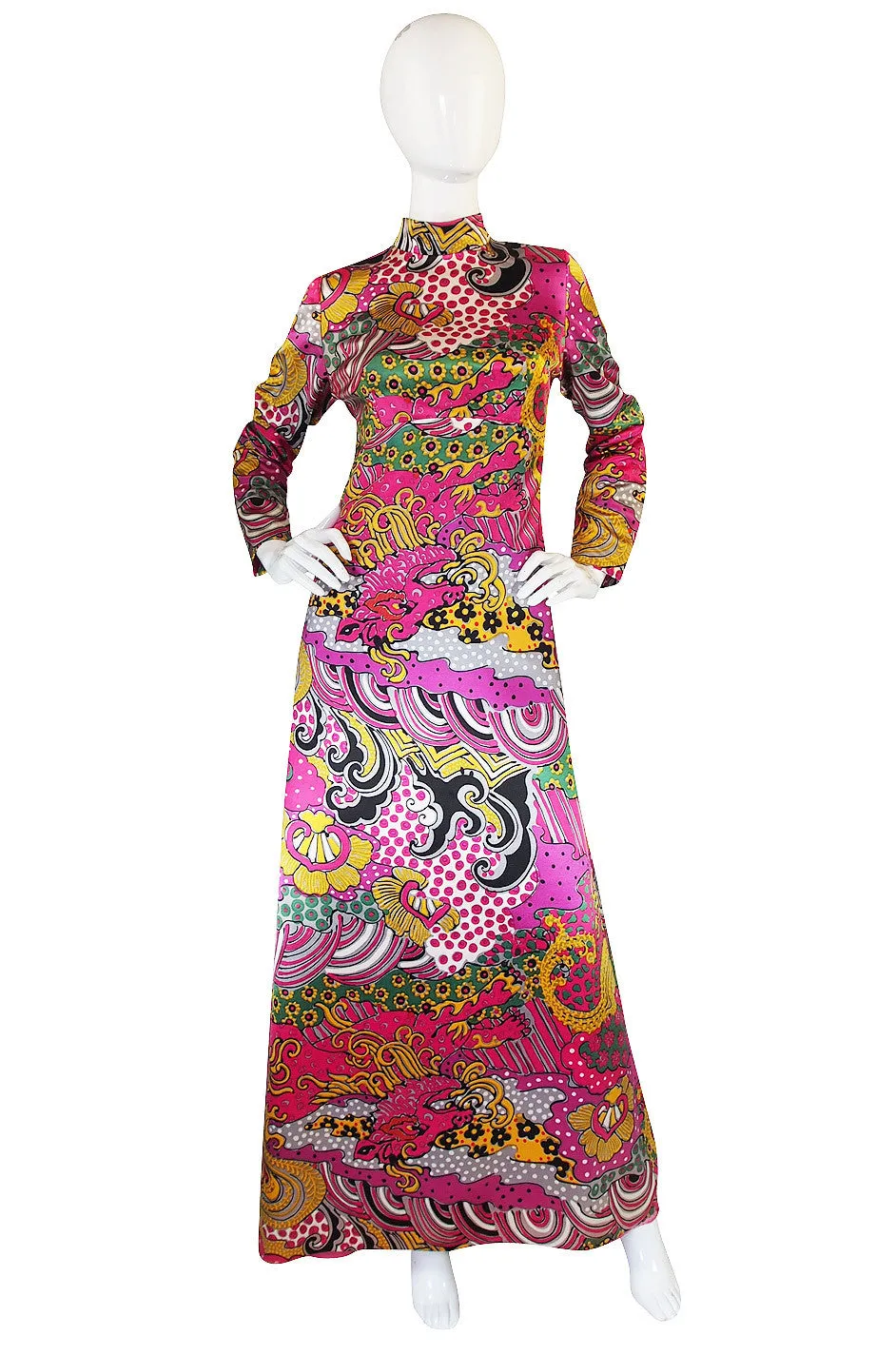 1960s Mr Blackwell Custom PInk Print Maxi Dress