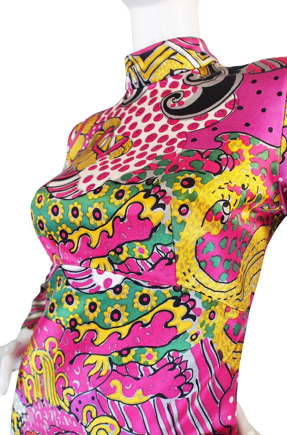 1960s Mr Blackwell Custom PInk Print Maxi Dress