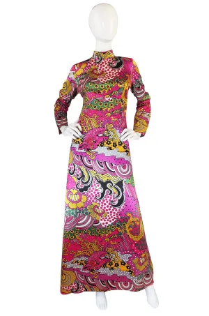1960s Mr Blackwell Custom PInk Print Maxi Dress