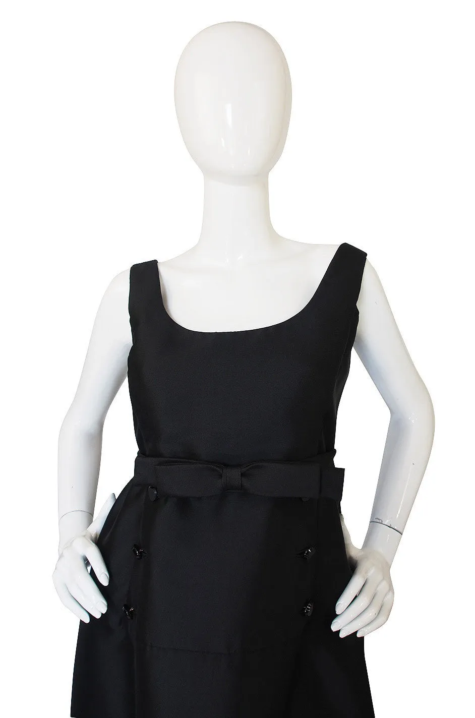 1960s Sculptural Black Silk Teal Traina "Tuxedo" Dress