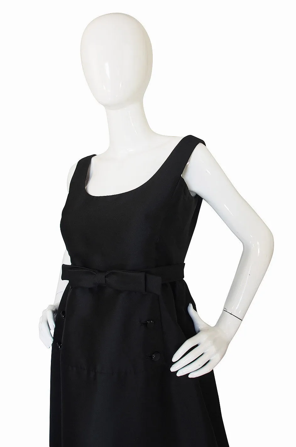 1960s Sculptural Black Silk Teal Traina "Tuxedo" Dress