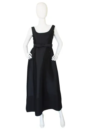 1960s Sculptural Black Silk Teal Traina "Tuxedo" Dress