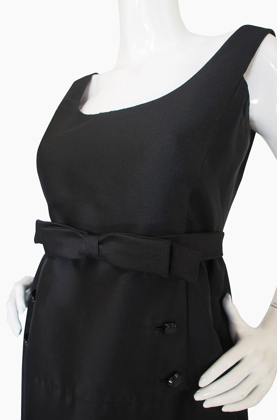 1960s Sculptural Black Silk Teal Traina "Tuxedo" Dress