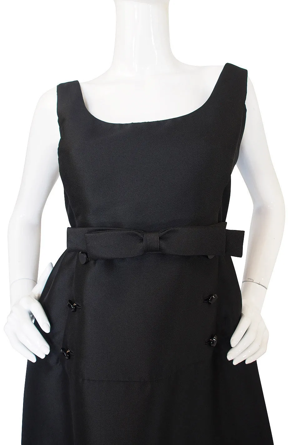 1960s Sculptural Black Silk Teal Traina "Tuxedo" Dress