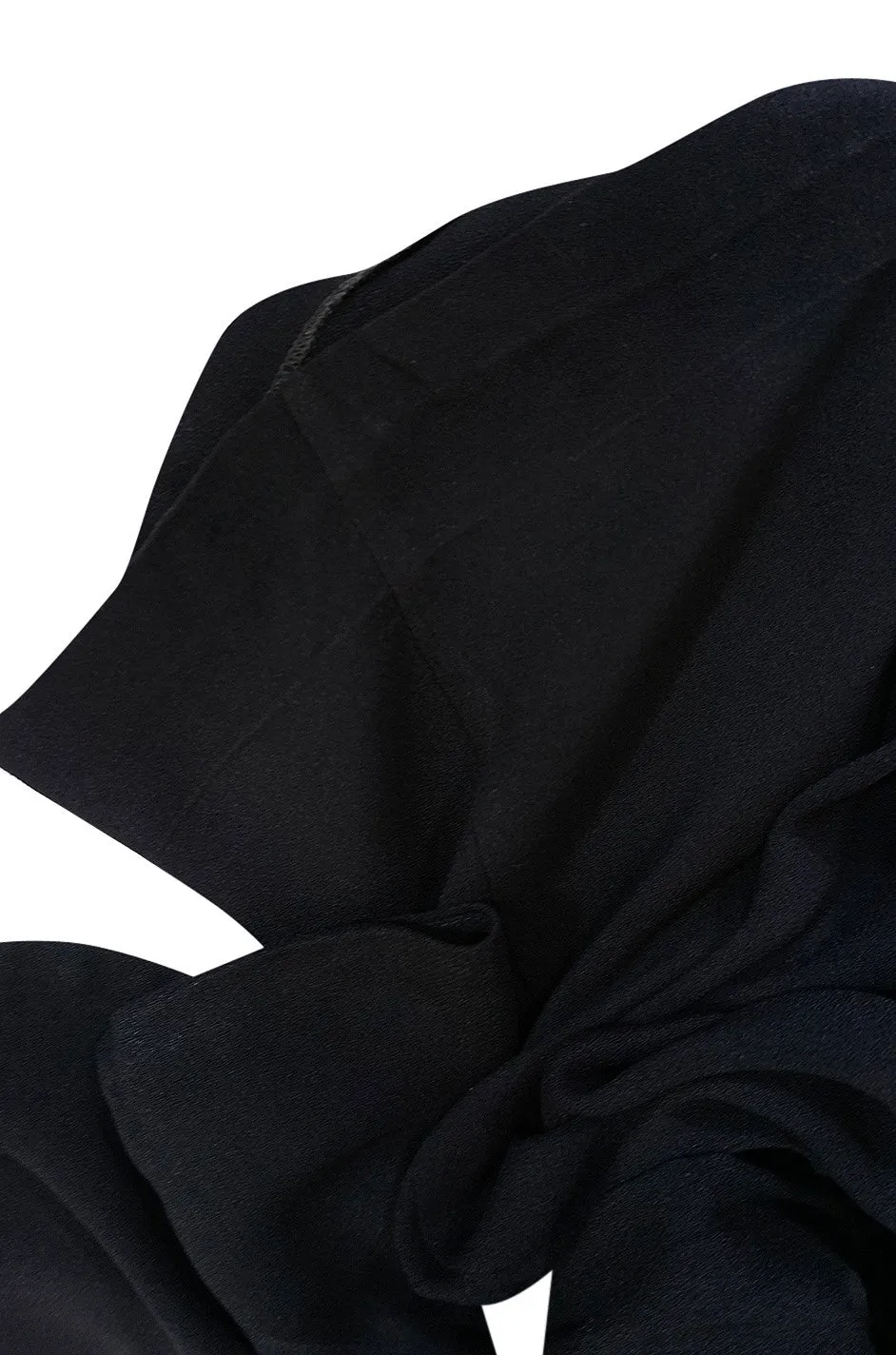 1970s Biba Ruffled Cuffs Black Moss Crepe Dress