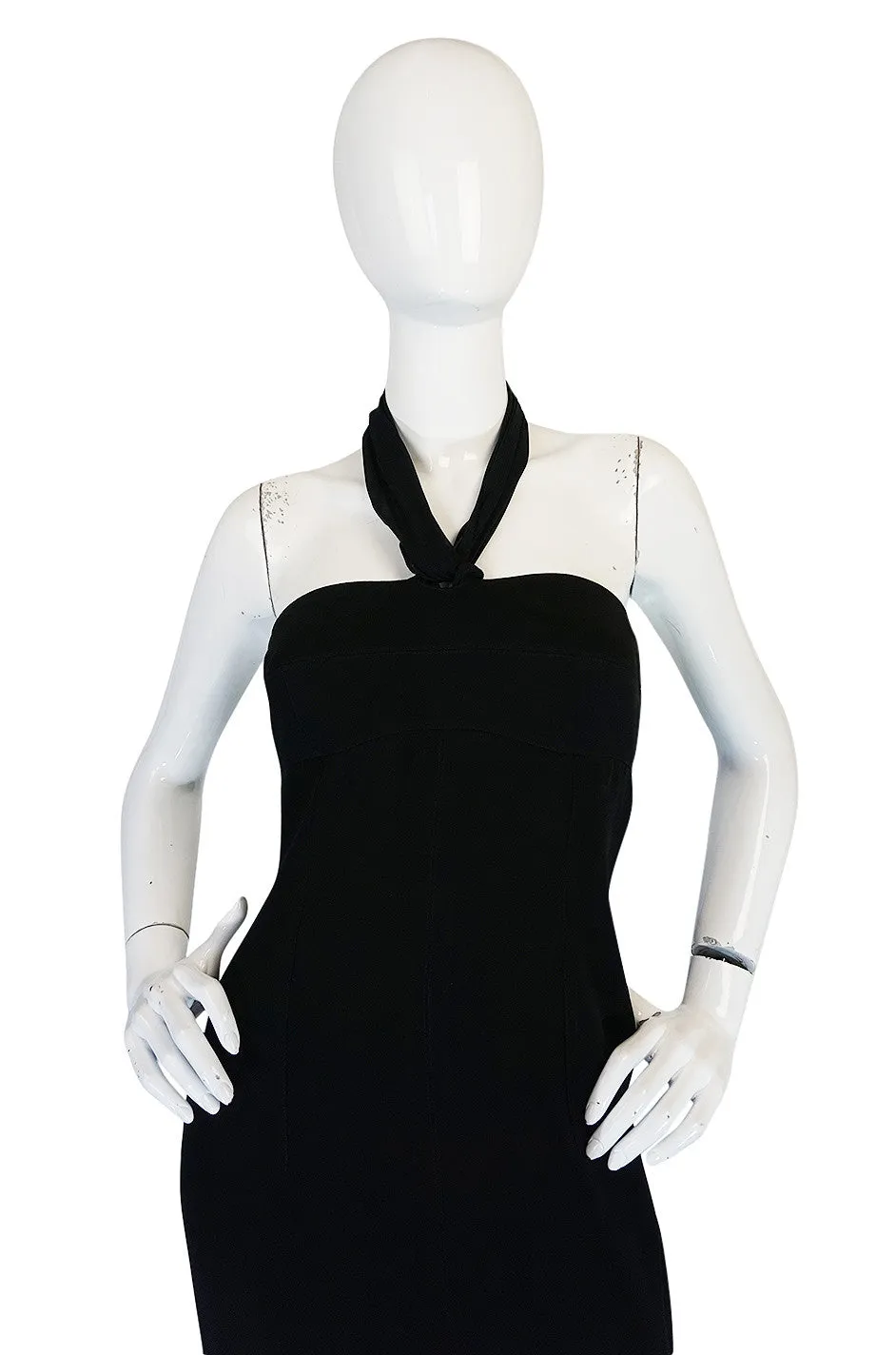 1980s Claude Montana Body Hugging Black Jersey Dress