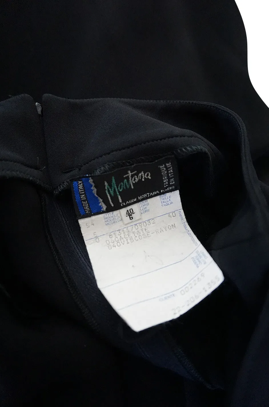 1980s Claude Montana Body Hugging Black Jersey Dress