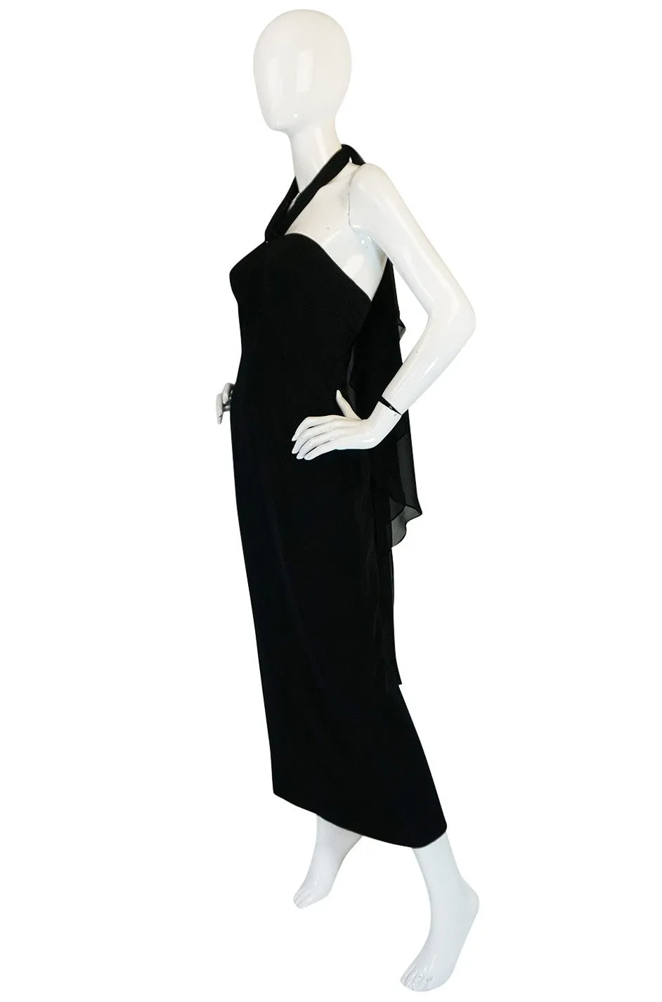 1980s Claude Montana Body Hugging Black Jersey Dress