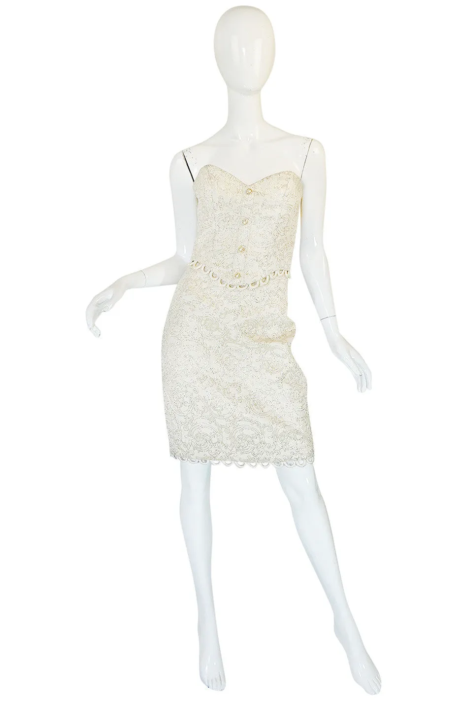 1980s Zandra Rhodes Gold & Cream Bustier Skirt Set