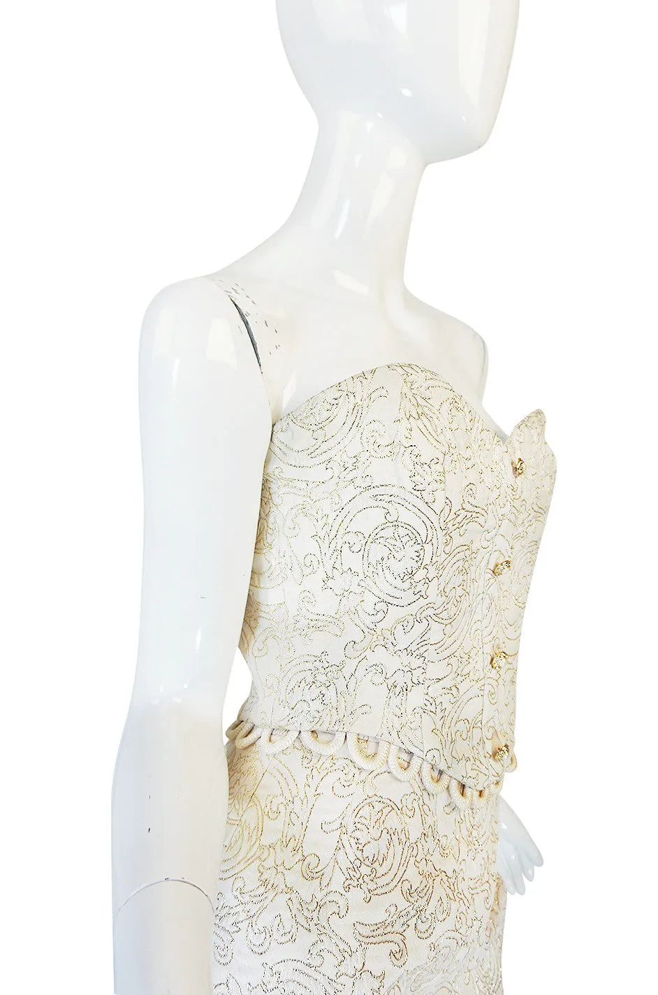 1980s Zandra Rhodes Gold & Cream Bustier Skirt Set