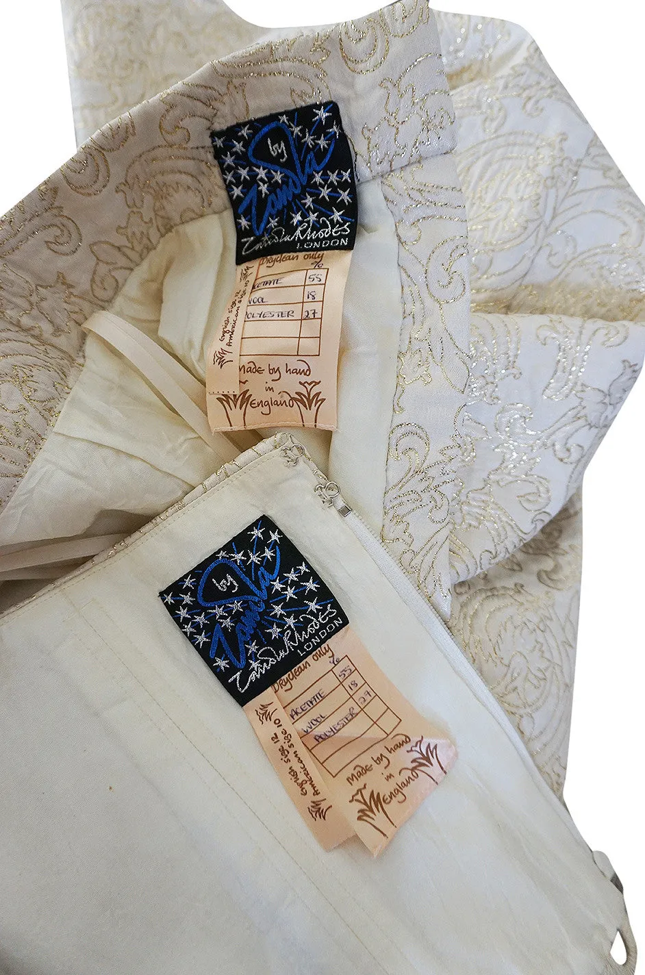 1980s Zandra Rhodes Gold & Cream Bustier Skirt Set