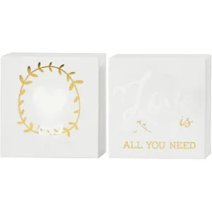 2 x Watercolour White Lacquered Square Canvas With Gold Foil Love Motif To Paint