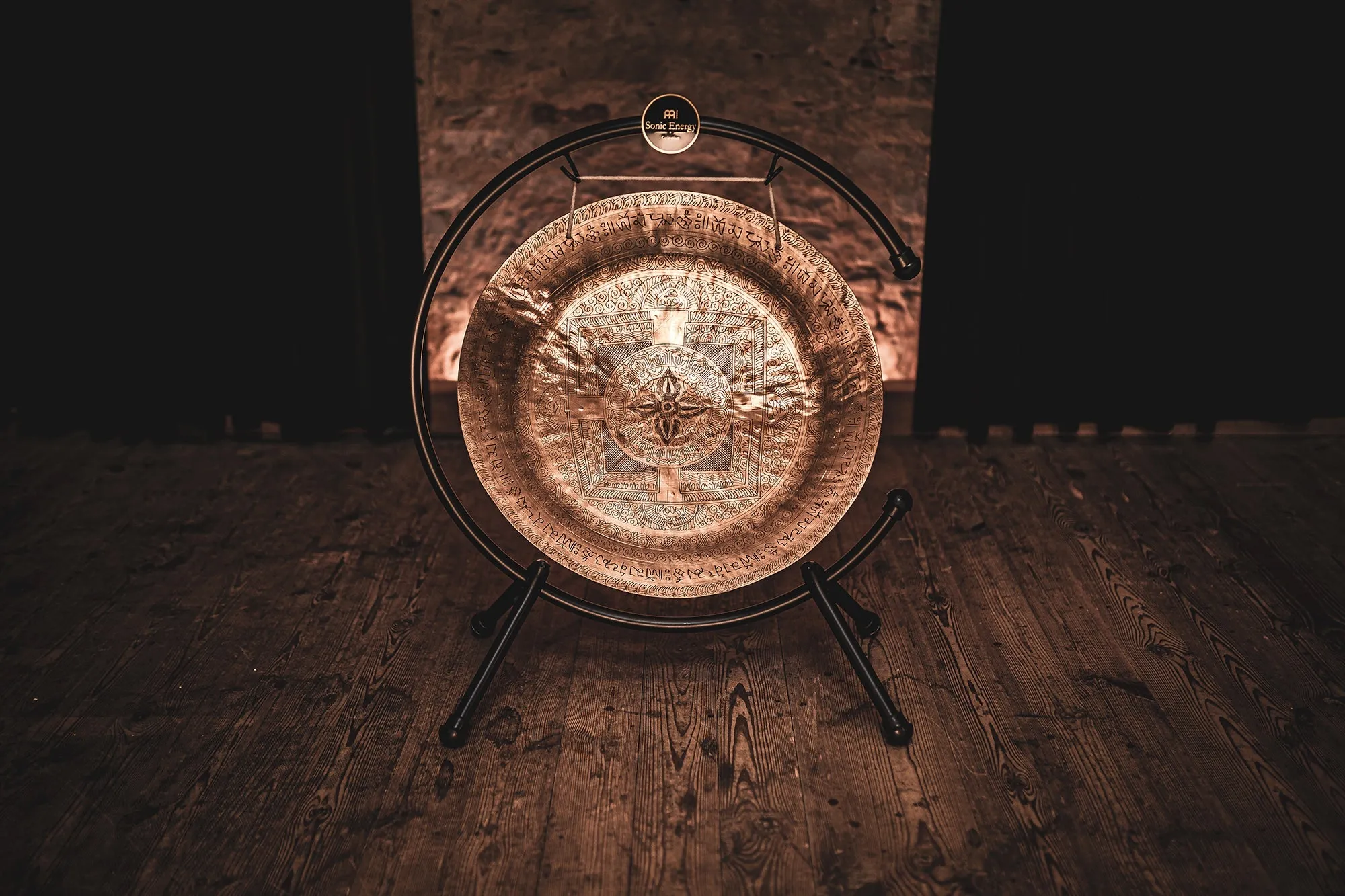 22" Premium Indian Wind Gong with Stand - Hand Engraved Mantras