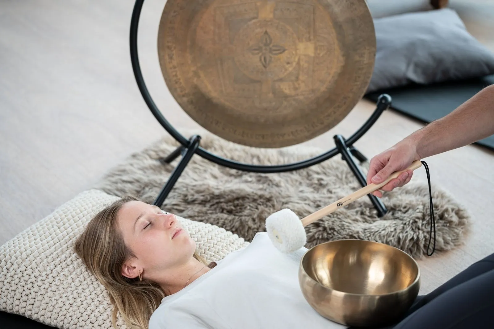 22" Premium Indian Wind Gong with Stand - Hand Engraved Mantras