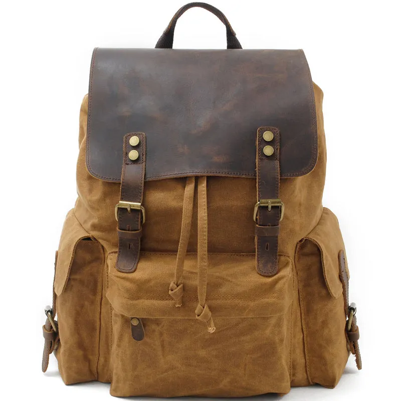 27L Drawstring Waxed Canvas Backpack For Students