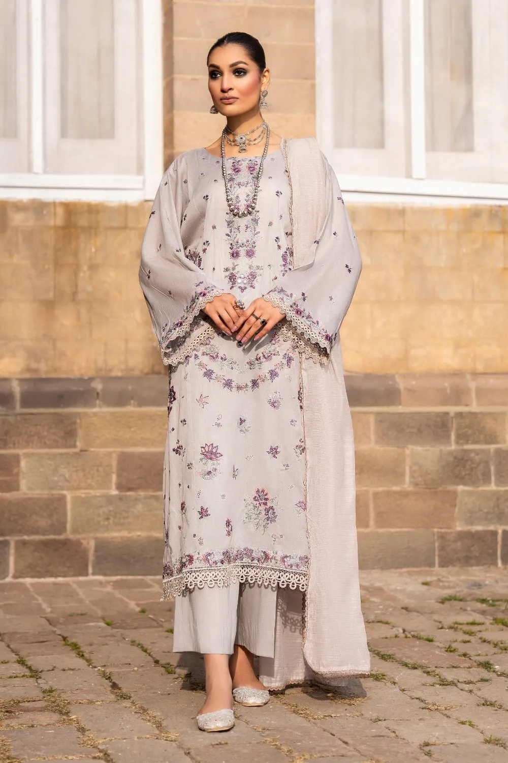 3PC Unstitched | Embroidered Lawn Suit | Slub Lawn Dupatta