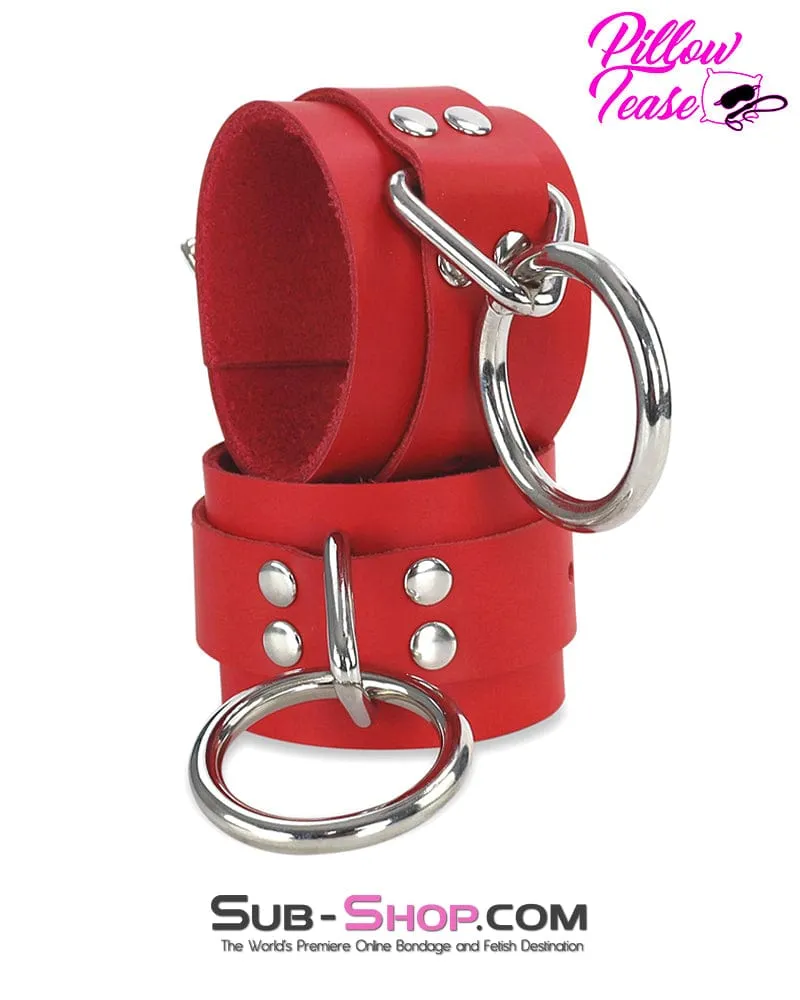 9084A      Hand Crafted Leather Red Fantasy Bondage Wrist Cuffs - MEGA Deal