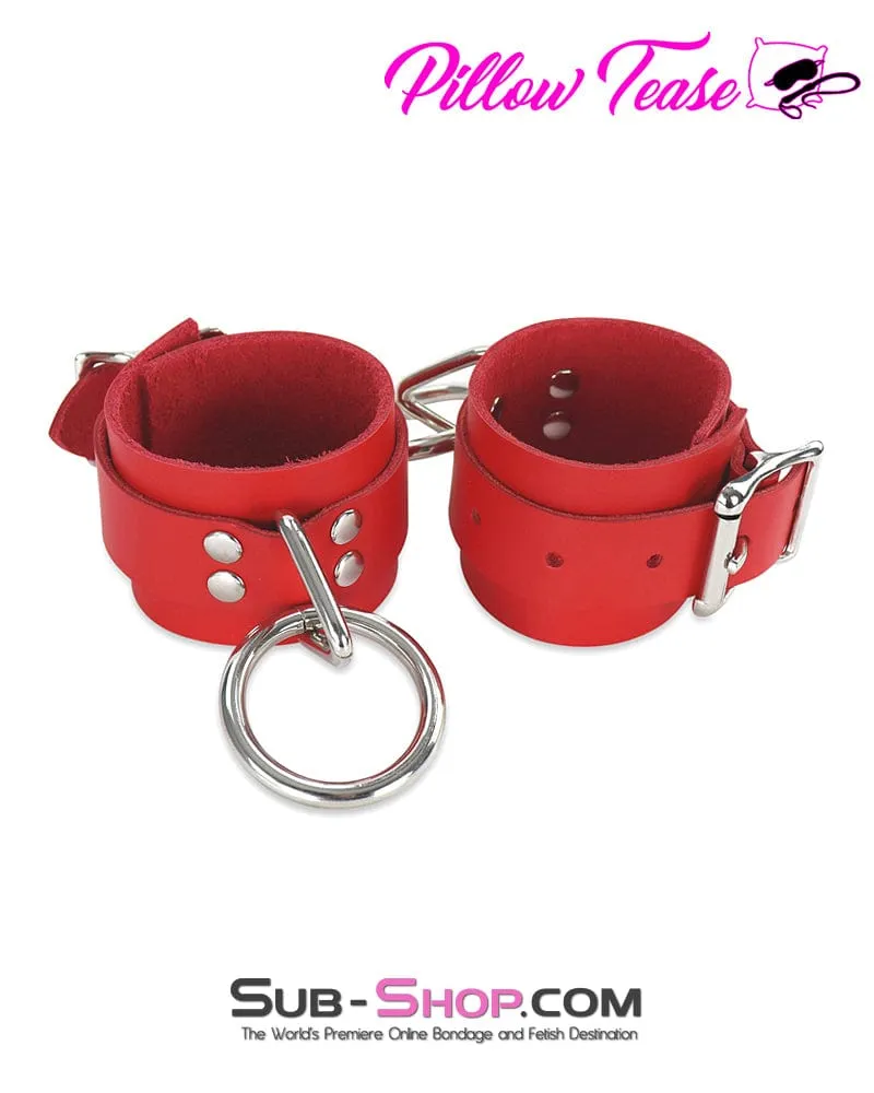 9084A      Hand Crafted Leather Red Fantasy Bondage Wrist Cuffs - MEGA Deal