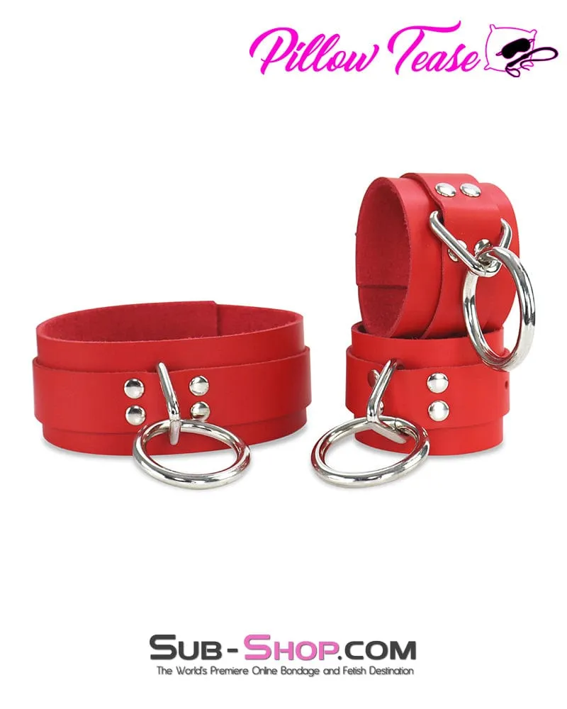 9084A      Hand Crafted Leather Red Fantasy Bondage Wrist Cuffs - MEGA Deal