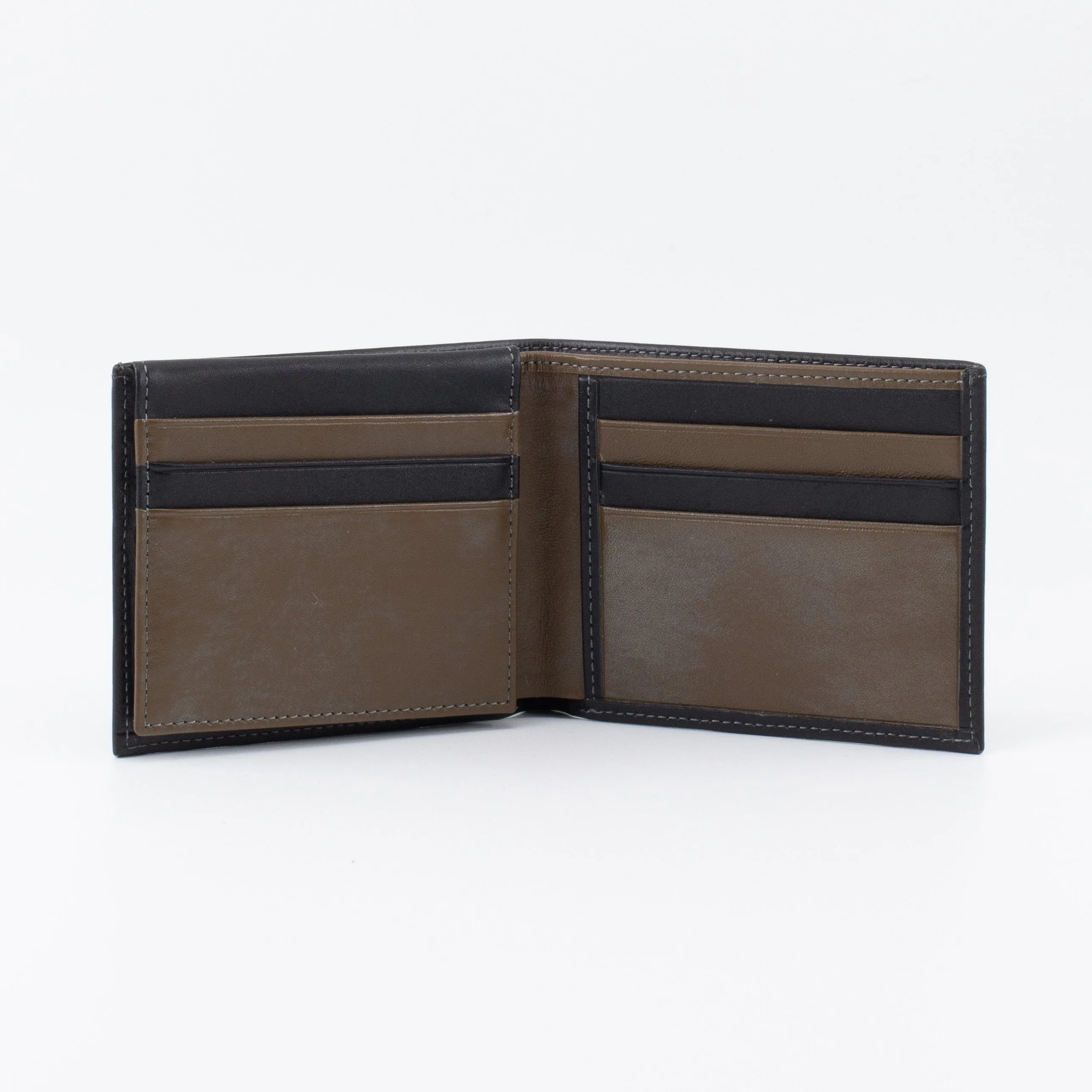 A Bifold, Premium Leather Wallet (Khaki - Black)