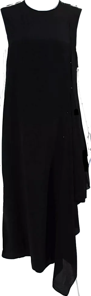 ACNE Studios Sweden. Black Sleeveless Crew Neck Side Slit Midi Silk Dress