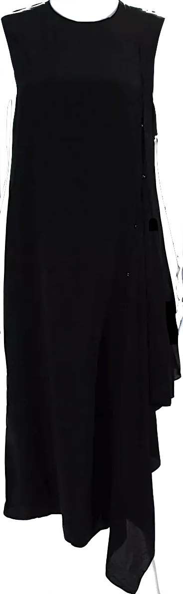 ACNE Studios Sweden. Black Sleeveless Crew Neck Side Slit Midi Silk Dress