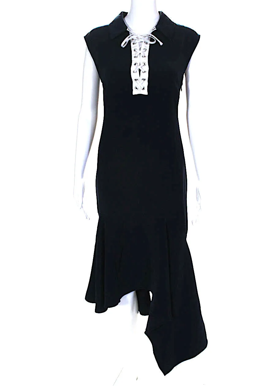 Adeam (ADM) Japan. Navy Blue Lace Up Front Handkerchief Dress