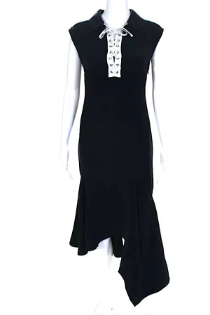 Adeam (ADM) Japan. Navy Blue Lace Up Front Handkerchief Dress