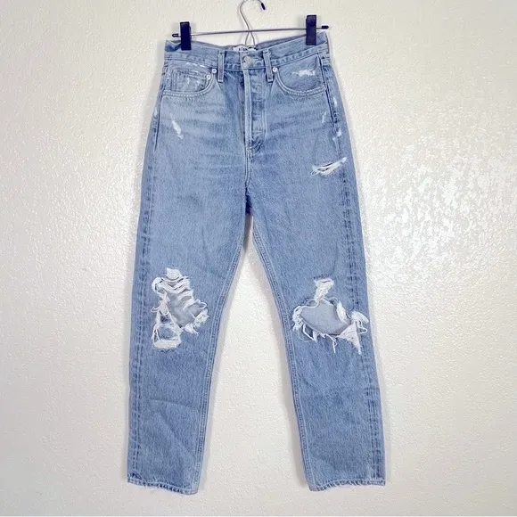 Agolde Light Blue Distressed Boyfriend Jeans