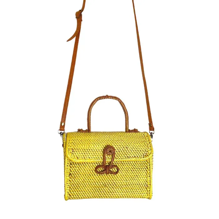 Alice Rattan Handbag In Yellow