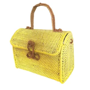 Alice Rattan Handbag In Yellow
