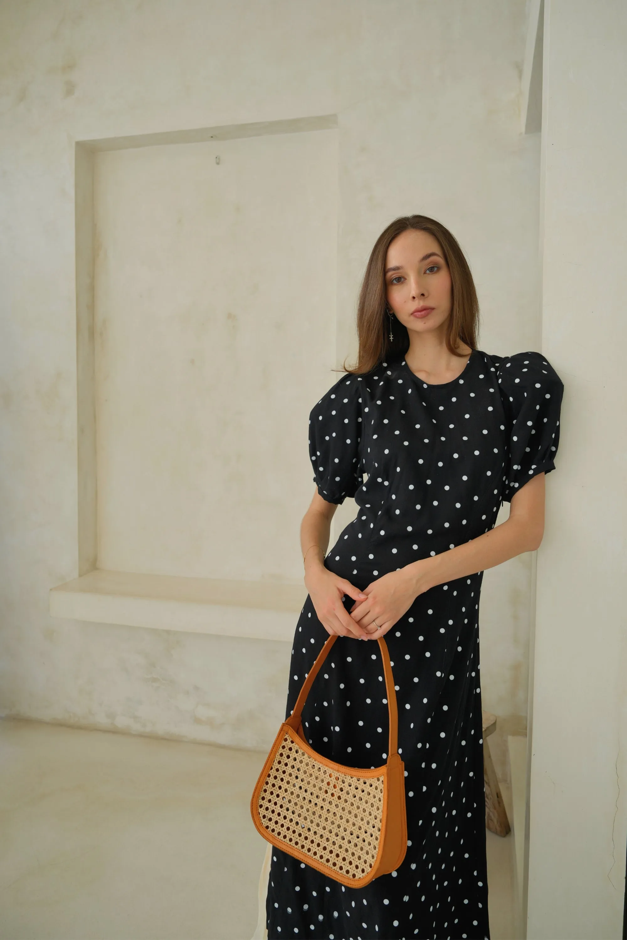 Alma Cane and Leather Mini Tote in Tan
