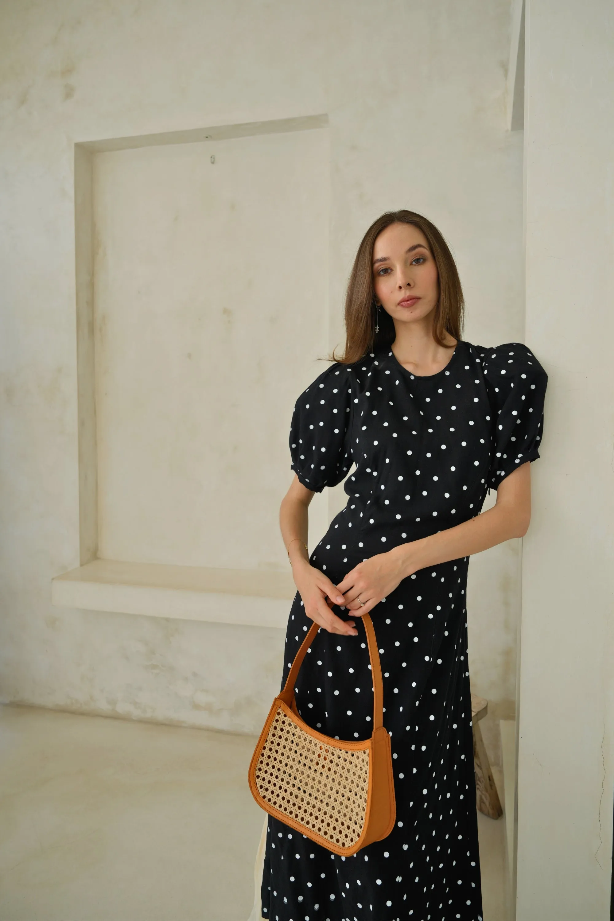 Alma Cane and Leather Mini Tote in Tan