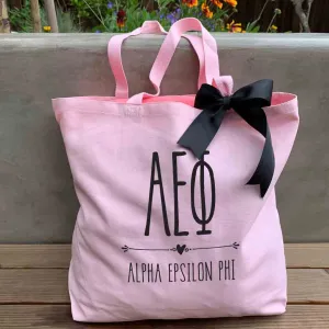 Alpha Epsilon Phi Pink Canvas Tote Bag with Black Bow