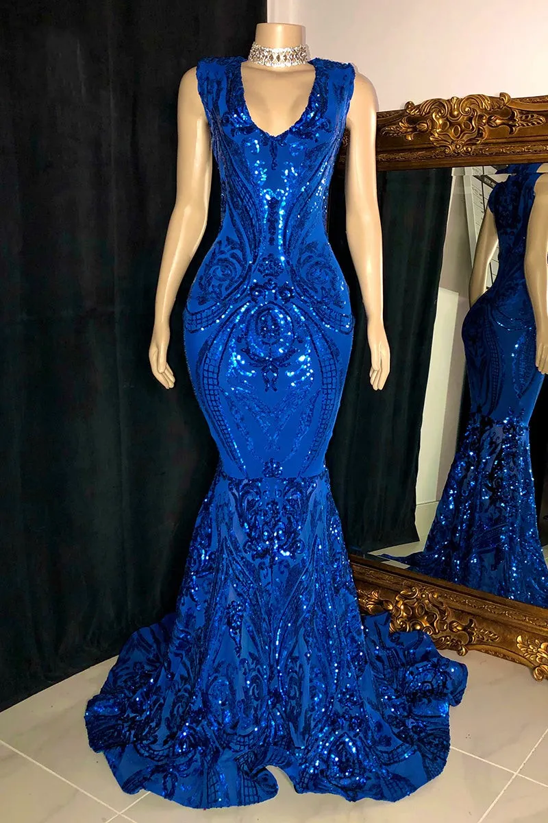 Amazing Sequins Mermaid Prom Dresses Sleeveless V-Neck Online
