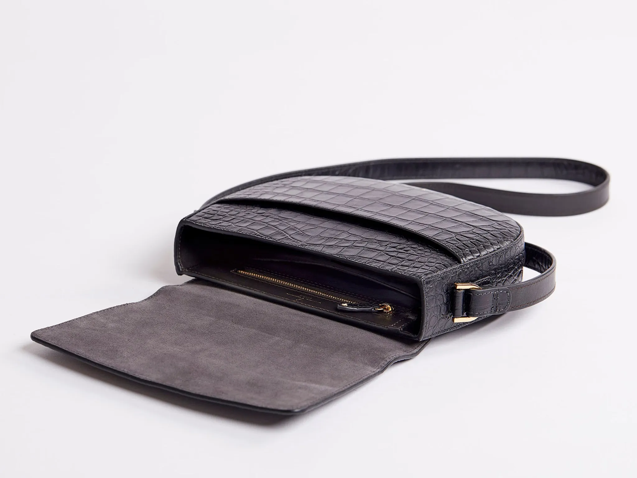 Ana Croc Crossbody, Matte Black