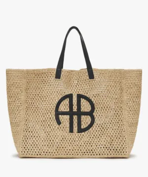Anine Bing Nude Xl Rio Woven Raffia And Leather Tote Bag One Size